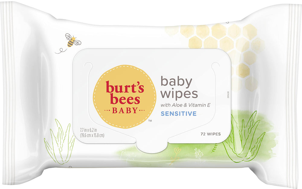 Burt's Bees Baby chlorine-free wipes pack shows gentle cleansing for delicate skin.