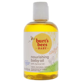 Burt's Bees Baby Oil being poured to hydrate delicate baby skin with apricot scent.