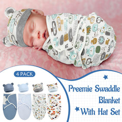 Buryeah preemie swaddle worn by baby blue center stage for secure cuddle.