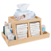 Busidhji Diaper Caddy Organizer wooden frame demonstrates sturdy nursery storage for easy diaper access