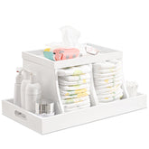 Busidhji diaper caddy wooden construction highlights sturdy, clean nursery storage.