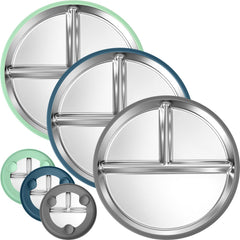 BUSOHA 3-pack front view shows durable stainless plates for toddler meals