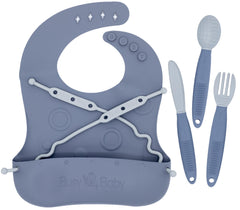 BUSY BABY Bungee Bib strap closeup shows adjustable neck closure for a comfy, mess-free fit.