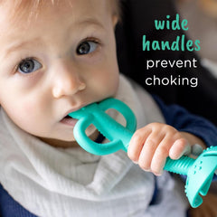 Busy Baby teething spoon dishwasher-safe image highlights simple cleaning after meals.