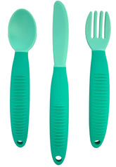 Busy Baby utensils spoon shows a soft-tip for gentle gums and self-feeding.