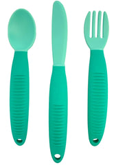 Busy Baby utensils spoon shows a soft-tip for gentle gums and self-feeding.
