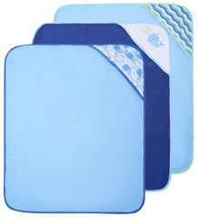 Buttons & Stitches Blue Whale hooded towels soft fabric close-up, gentle post-bath skin touch.