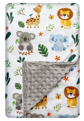 BUTTZO Cute Animal Minky Blanket front view showing soft double layer warmth