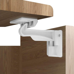 Buumook invisible cabinet latch on a closed cabinet door for discreet childproofing.