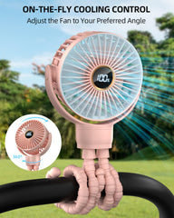 buywoo portable-stroller-mini-fan clip-attachment enables quick mounting on stroller handles.