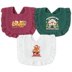 BWkoss Christmas bibs set – front view, breathable fabrics for comfortable meals.