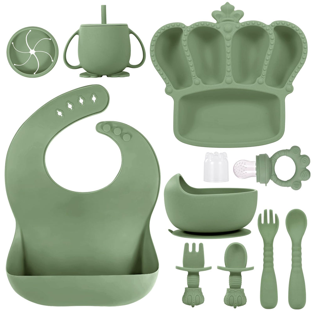 BXLL Olive Green suction bowl shown for mess-free meals and easy self-feeding