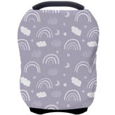 ByeBye Calorie car-seat-cover in grey rainbow provides private feeding on the go.