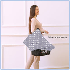 ByeBye Calorie nursing canopy over car seat for quick, comfortable feeding.