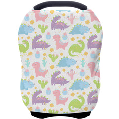 ByeBye Calorie carseat cover with dinosaur print offers versatile privacy for feeding and sun protection.