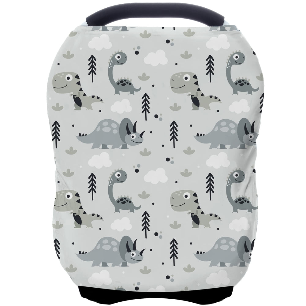 ByeBye Calorie grey dinosaur carseat cover offering full privacy during breastfeeding