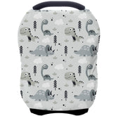 ByeBye Calorie grey dinosaur carseat cover offering full privacy during breastfeeding