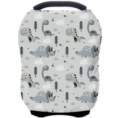 ByeBye Calorie grey dinosaur carseat cover offering full privacy during breastfeeding