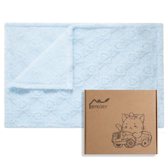 BYKOSY Ultra Soft Fleece Blanket with heart checkered blue for cozy cuddles and baby naps