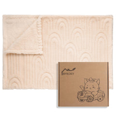 BYKOSY Ultra Soft Fleece Blanket front view shows rainbow beige plush for newborn comfort