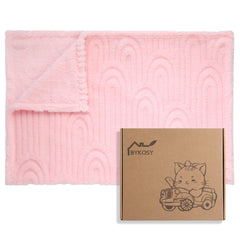 BYKOSY ultra soft fleece blanket rainbow pink folded, ideal gift-ready presentation
