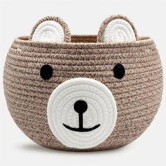 BYLSSNUK baby basket with bear-face design, 11in diameter, ideal for nursery storage.