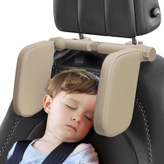 C COMCROSFLY headrest pillow beige close-up showing memory foam comfort for travel.