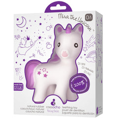 caaocho Mira Unicorn Teether closeup shows natural rubber texture for soothing gums.