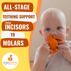 caaocho Sqwiddle Squid teether textures close-up shows varied surfaces for tactile exploration.