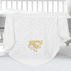 Cacooba baby blanket with christening crosses and doves embroidery for dedication day.