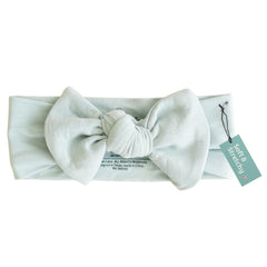 Caden Lane baby headwrap knotted bow Lily Pad Green, gentle fit for delicate skin.
