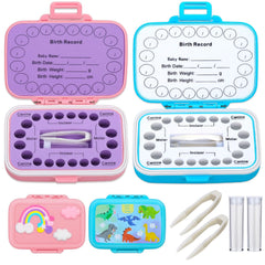 Caffox tooth holders blue-pink pack front designed for organized, kid-friendly keepsake storage.