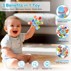 CAHILON teether toys – Montessori-inspired textures – supports fine motor and hand-eye coordination.