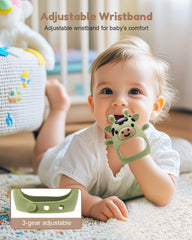 CAHILON teether mitten wristband adjustable shows secure fit for tiny hands