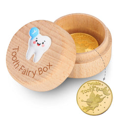 Caiumai wooden Tooth Fairy box wooden case for treasured keepsake storage.