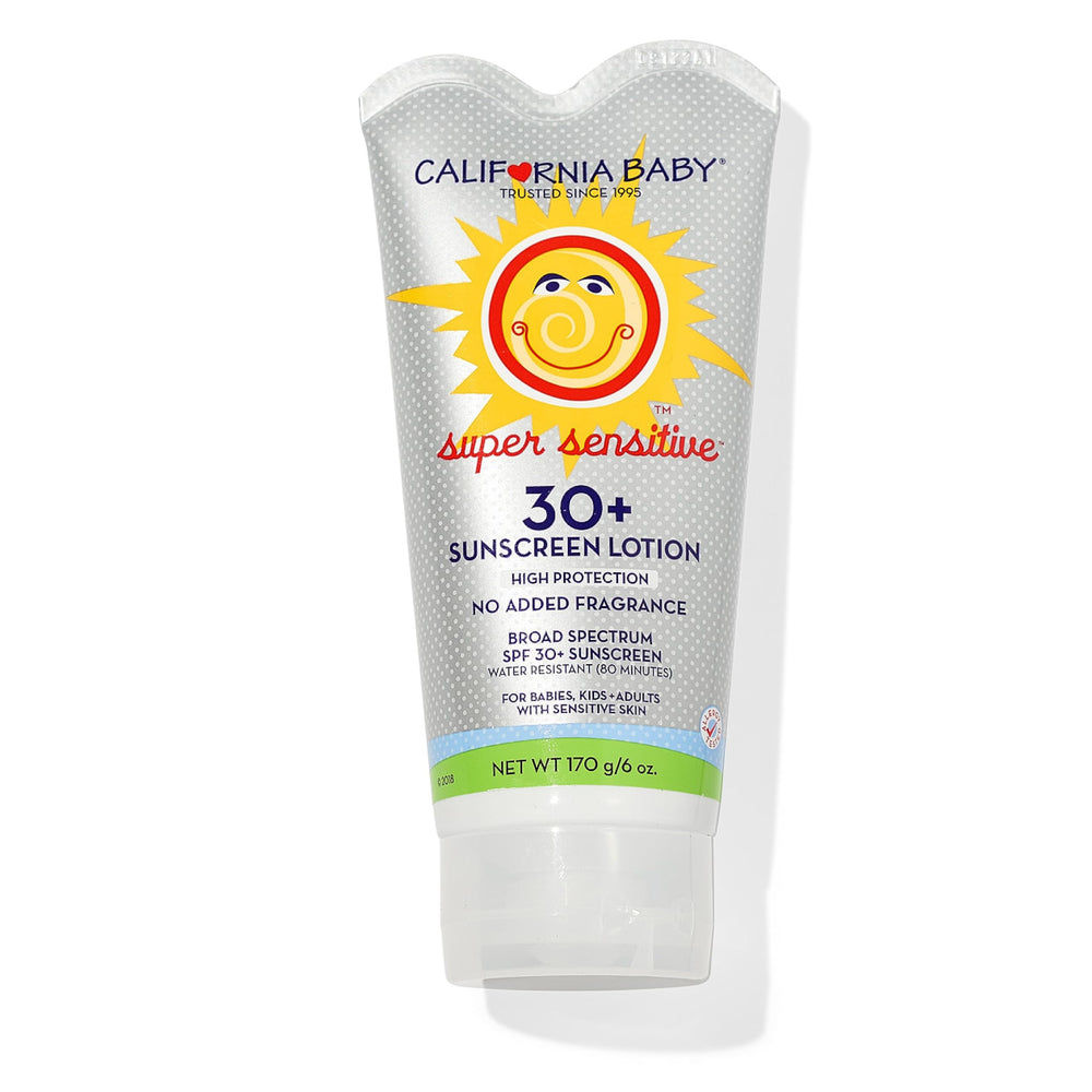California Baby sunscreen bottle front for sensitive skin protection.