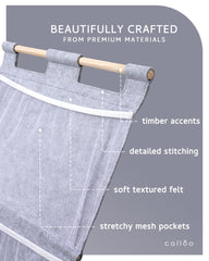 Calloo soft felt with timber accents adds timeless durability.