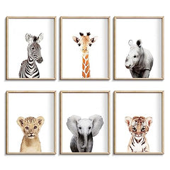 CalmArt Jungle Nursery Wall Art prints set featuring safari animals for baby's room and imaginative play