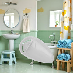 Calsgkspray faucet extender in use with toddler hands for independent hygiene routines.