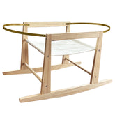 Calvana basket stand front view shows secure fit and natural wood warmth for newborn setup