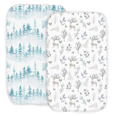 Cambria Baby bedside sleeper sheet forest texture demonstrates ultra-soft organic cotton for baby comfort.