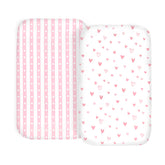 Cambria Baby bedside sleeper sheets fit Mika Micky securely for quick diaper changes.