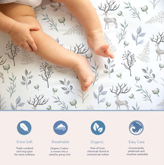 Cambria Baby soft organic cotton jersey fabric demonstrates durable, wash-friendly comfort for busy parents