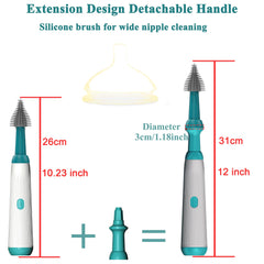 Camelcell extra long handle bottle brush highlighting extended reach into wide-neck bottles.