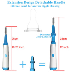 Camelcell removable-handle with interchangeable heads improves bottom and nipple cleaning.