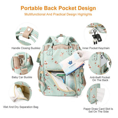 CAMILLEMMA Diaper Bag Backpack 18 pockets keeps diapers, bottles, snacks neatly organized.
