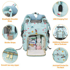 CAMILLEMMA diaper bag backpack USB port for on-the-go device charging.