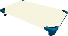 Camp County Beyond fitted cot sheet 22x40 ivory on a toddler cot for daycare fit.