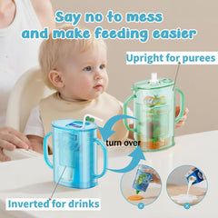 CandyHome pouch holder no squeeze curved handle helps little hands grip during self-feeding.