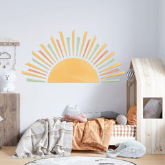 Cantly half-sun decal large-wall showcases luminous sunburst to brighten playrooms.